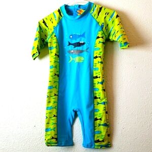 Boy's Surf Shorty Wetsuit Turquiose/Green w/Fish Size 10